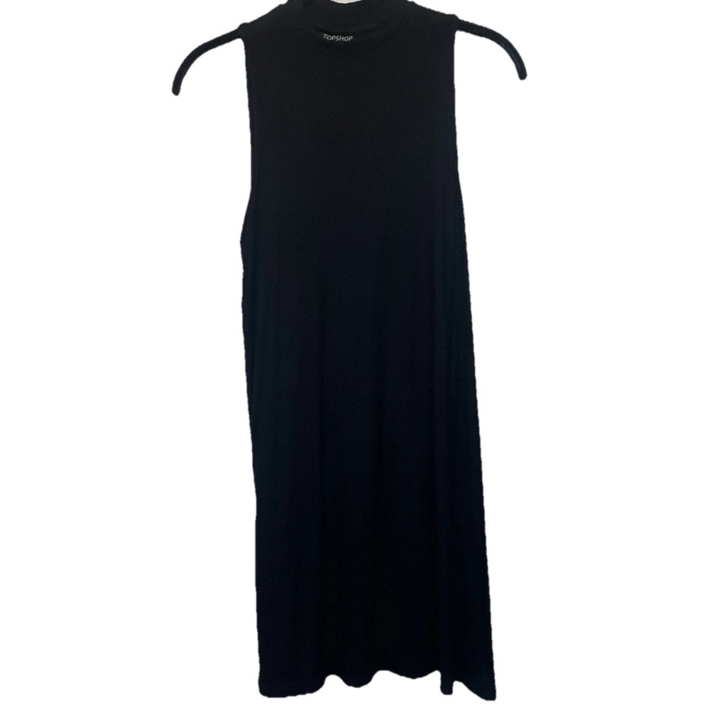 Topshop Woman Black Dress Size 2 Sleeveless Stretch Mock Turtleneck Minimalist